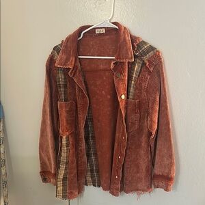 Rust Corduroy Jacket with Plaid Accents